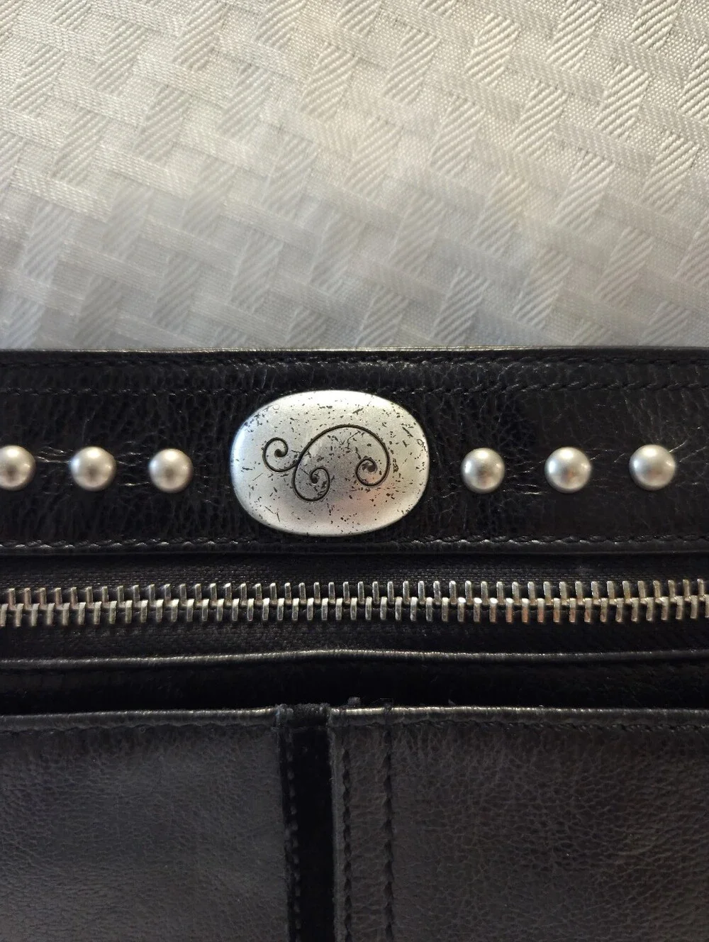 BRIGHTON Black Crossbody Bag Pebbled Leather Studded Ajustable Strap Purse